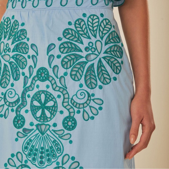 Farm Rio Light Blue And Green Graphic Richelieu Midi Skirt - Picture 5 of 9